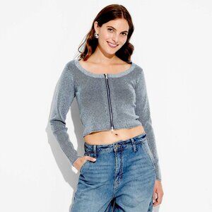 Wild Fable Ribbed Zip-Up Cropped Cardigan